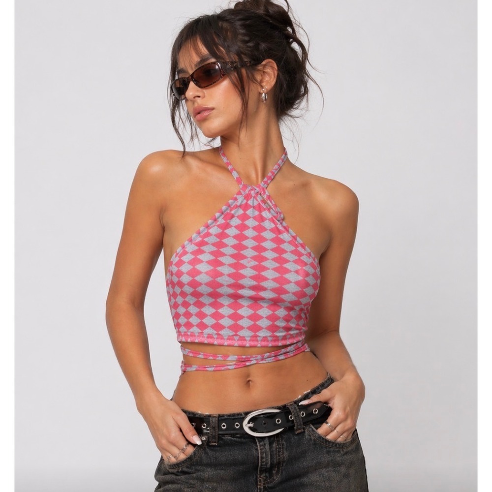 Zara Harlequin Halter Top Women Size S Geometric Indie‎ Boho Festival Gruge